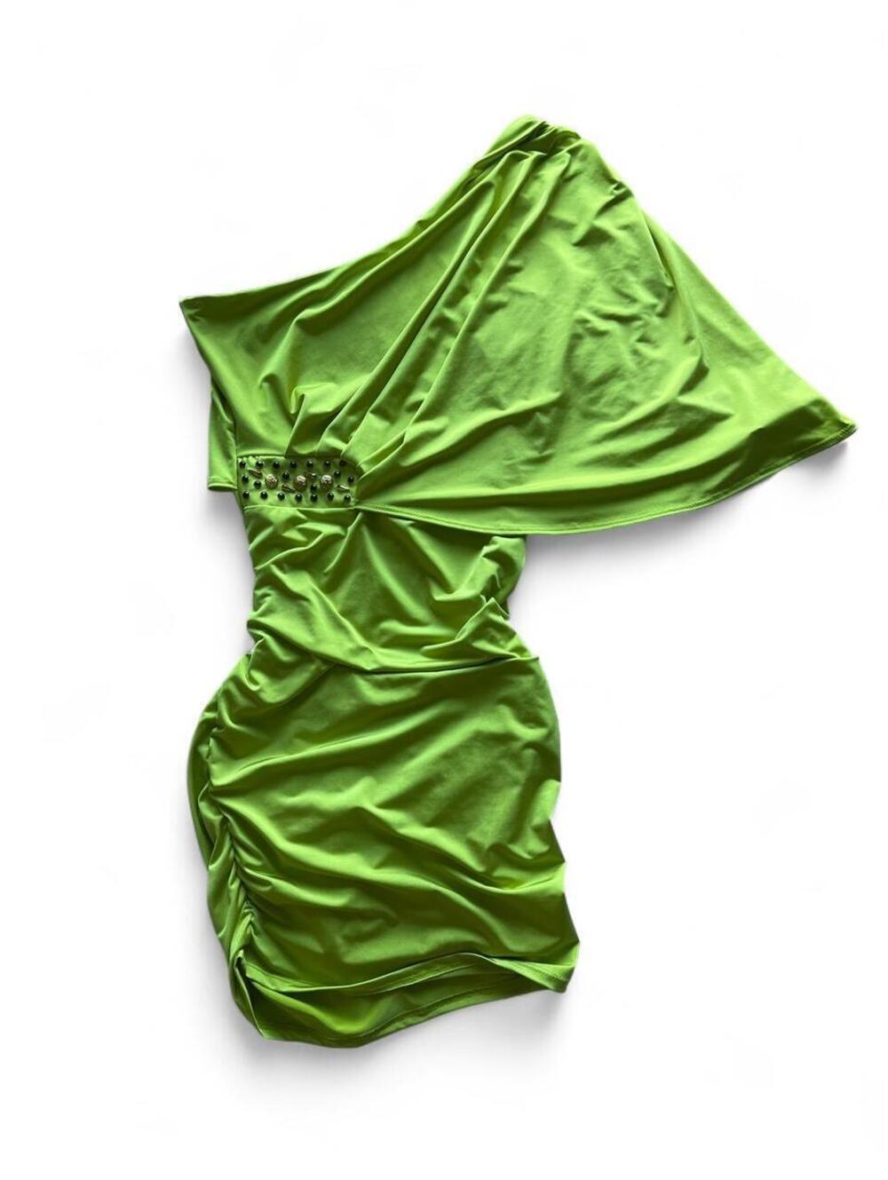 -ARDEN B STUNNING 2000S ONE SHOULDER VINTAGE MINI GREEN DRESS